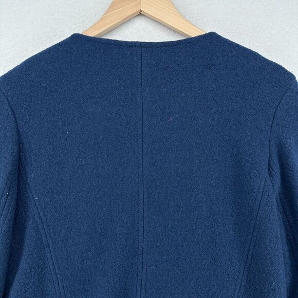 WINTERSILKS Blazer Womens S Wool Silk Ruffle Full Zip Jacket Office Work Blue - Picture 4 of 13